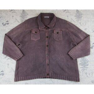 PBJ Blues Purple Waffle Knit denim Button Up Cardigan sweater space dye Womens L